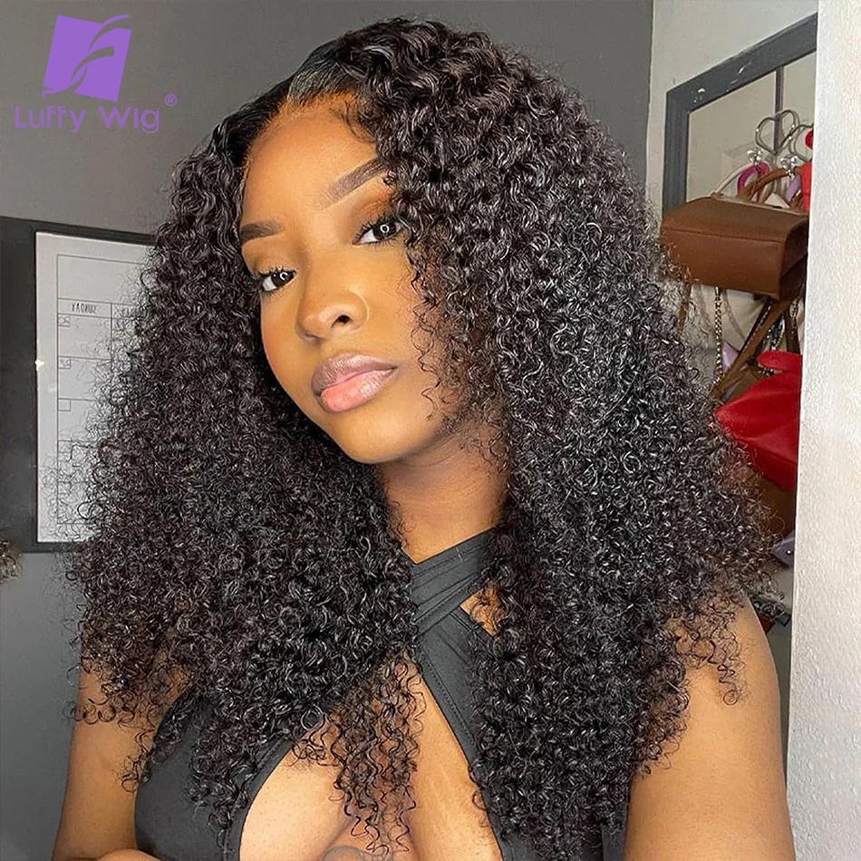 Kinky Curly 13x6 Lace Front Human Hair 4C Glueless Wig 200% Density Pre Plucked Bleached Knots With Baby Hair Lace Frontal Wigs
