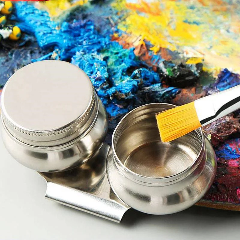 Stainless Steel Drum Painting Palette Oil Paint Pot Single Double Hole Dipper Easy Clean Drawing Tools Art Painting Supplies color palette paint pots