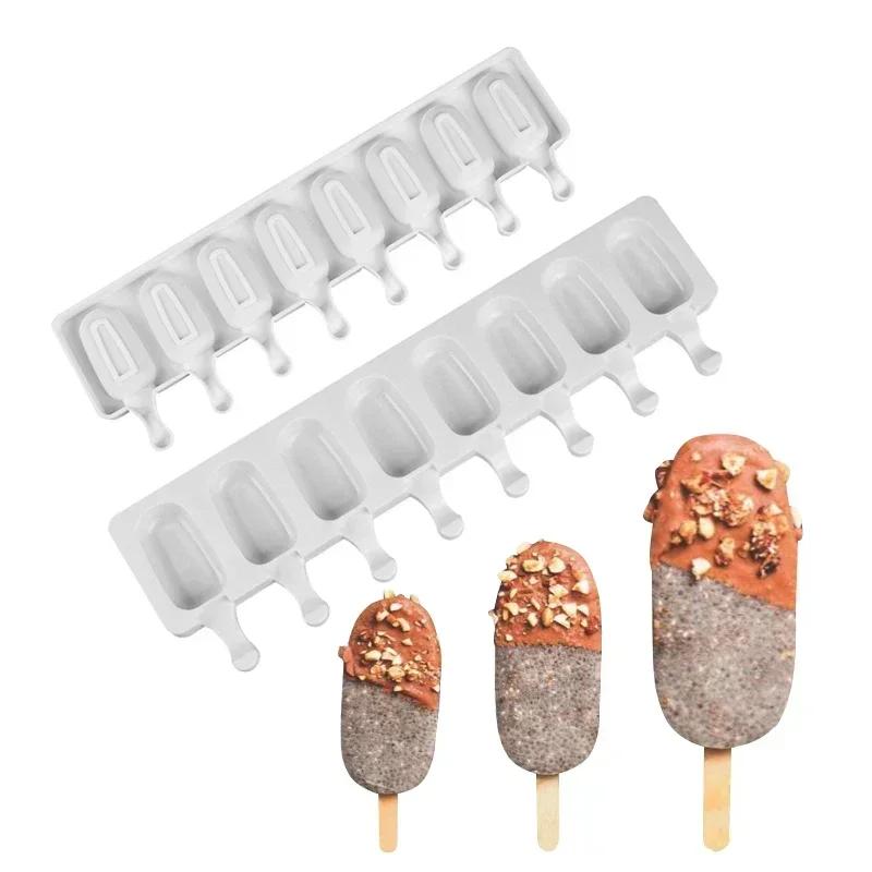 Ice cube mold 4/8 hole silicone ice cream forms popsicle molds DIY homemade dessert freezer fruit juice ice cube maker with sticks