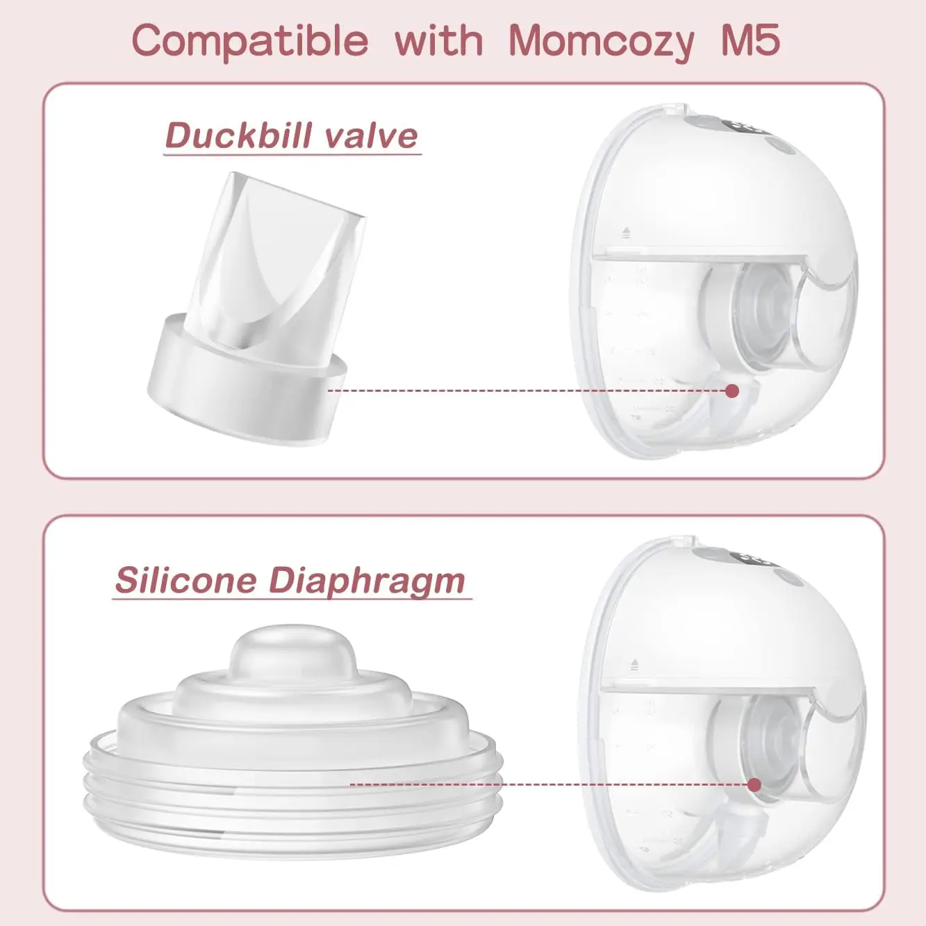 Duckbill Valves Silicone Diaphragm Compatible with Momcozy M5 Breast Pump, Replacement Pump Parts Accessories Compatible for M5 2