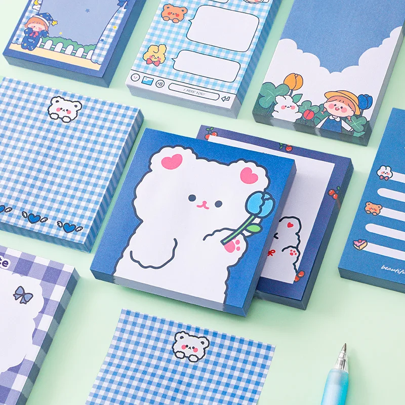 80 Sheets Korean Cute Cartoon Bear Sticky Notes Self-adhesive Kawaii Memo Pads Post Notepads Stationery Checklist Index List Tab 100 sheets sticky notes notepad office accessories to do list journaling stationery post color repeatedly kawaii korean cute
