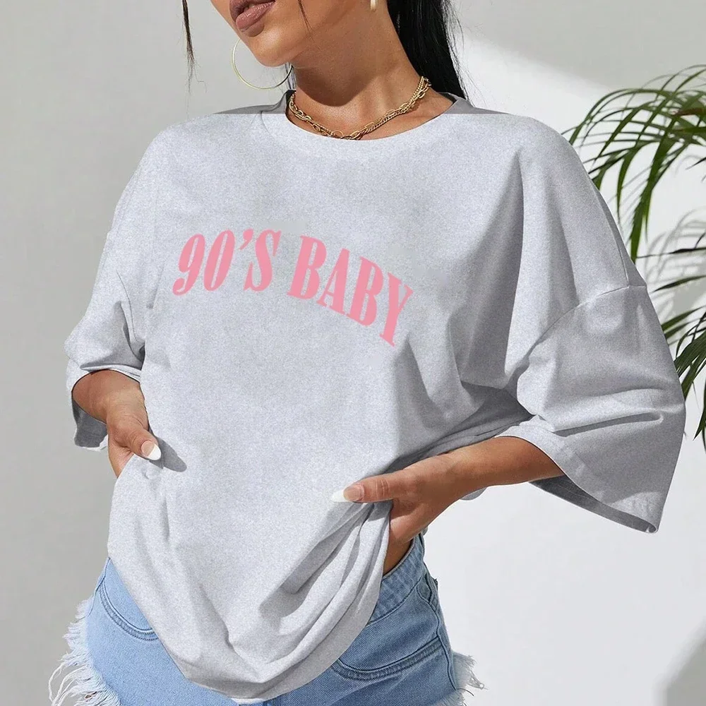 90's Baby Creativity Letter T-Shirts for Women Funny Oversize Tops Street Hip Hop Clothing All-math Female Short Sleeve 2
