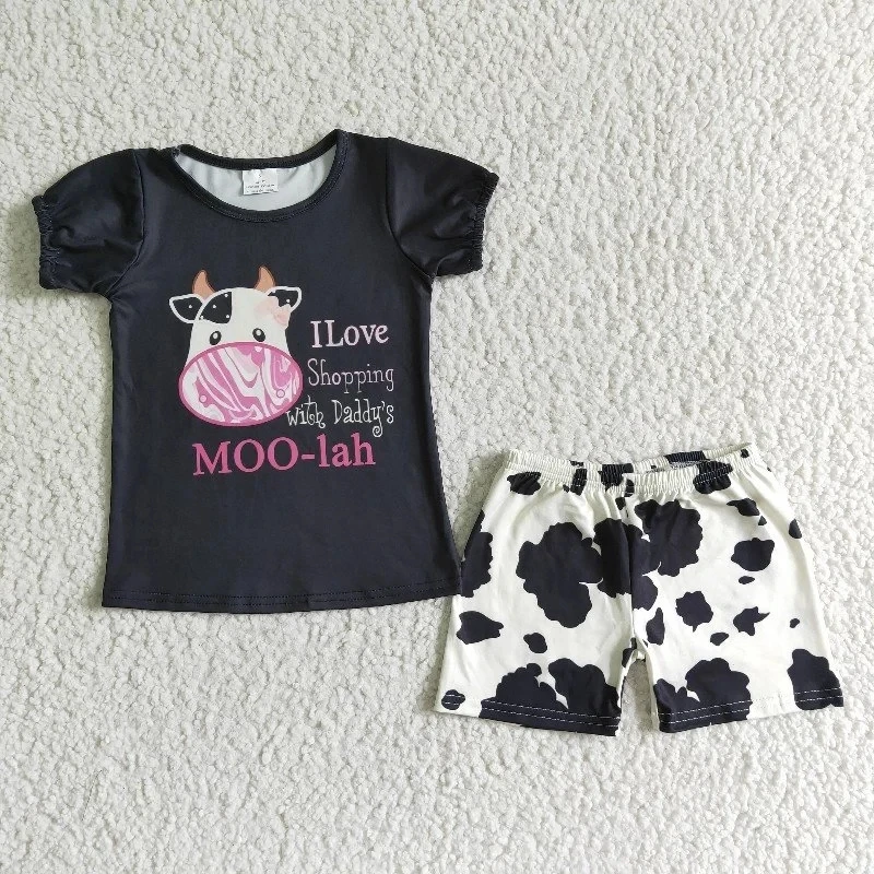 Promozione Neonata Vestiti Estivi Bambini Maniche Corte Nere Camicie Da Papà Set Bambini Western Cow Print Shorts Outfit Abbigliamento