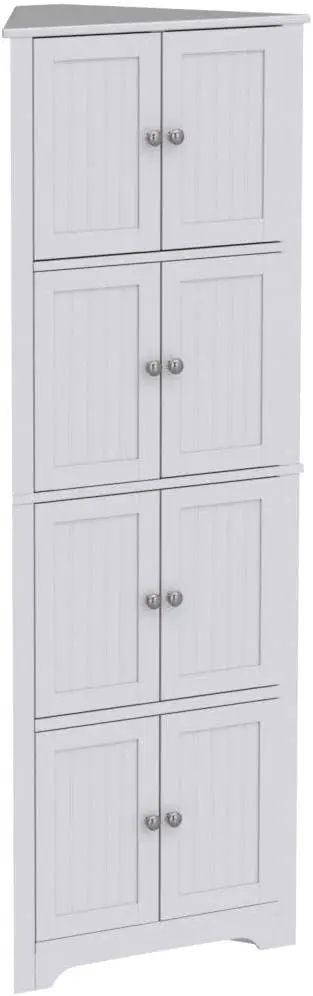 Kings Brand Furniture-Lyons 4-Tier 68" Corner Kitchen Pantry Storage Cabinet with 8 Doors, White