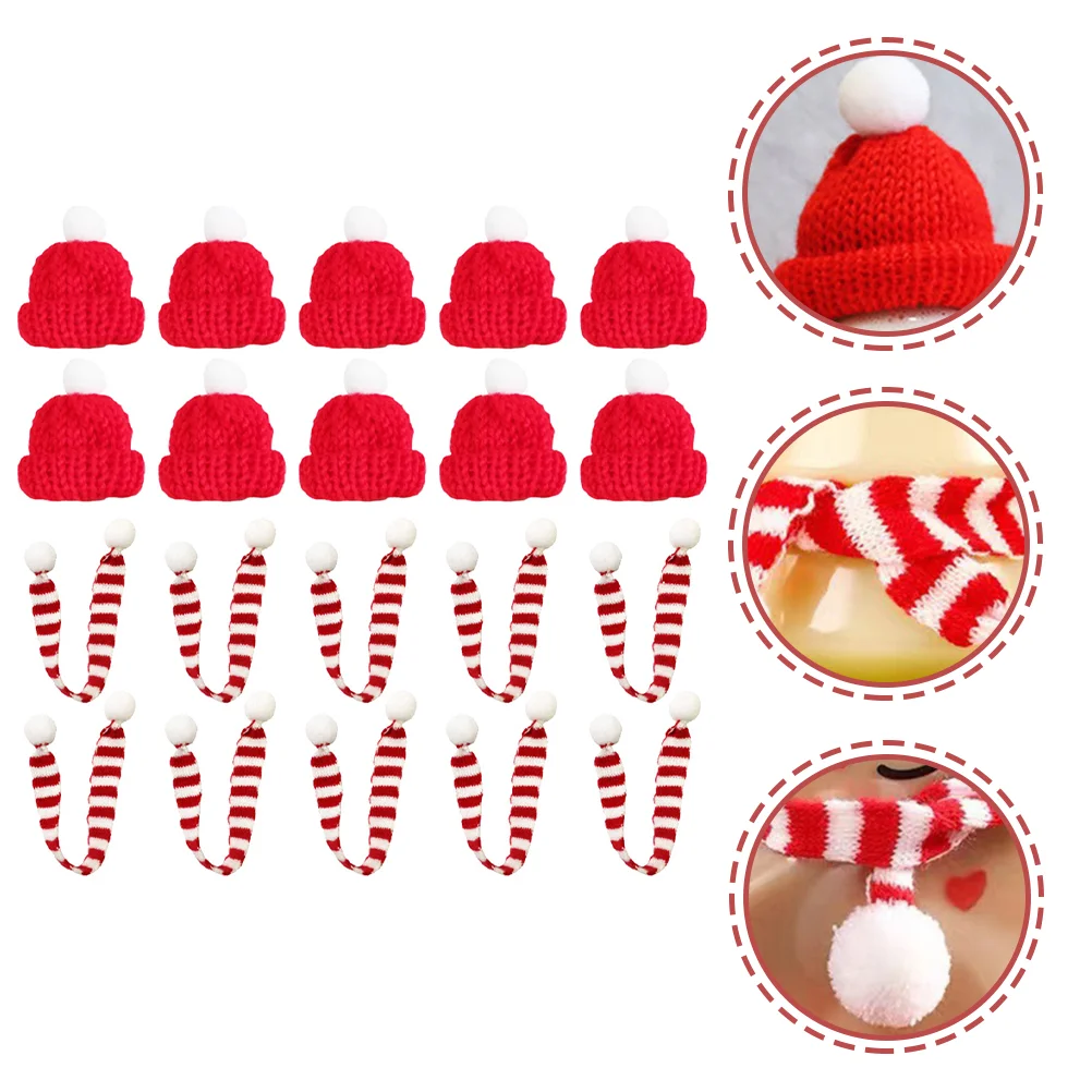 

Christmas Miniature Santa Hat Scarf Cup Bottles Decor Christmas Party Wool Cap Doll DIY Handmade Mobile Phone Case Decor