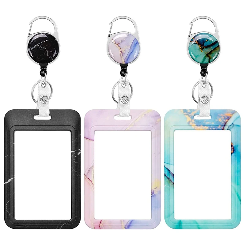 

3PCS Badge Holder With Retractable Reel Heavy Duty ID Name Tag Worker Badge Carabiner Clip Card Protector Cover Case