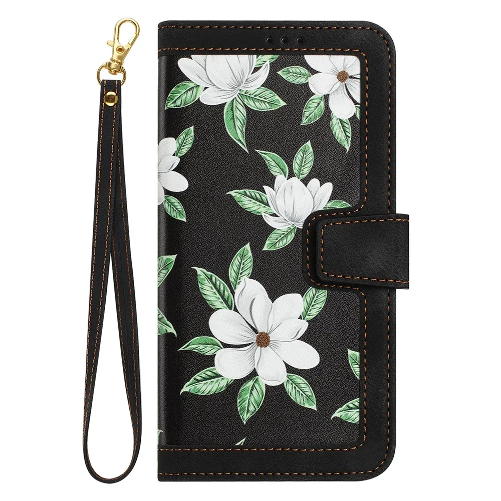 Elegant Leather Flip Wallet Case with Floral Design and Card Slot