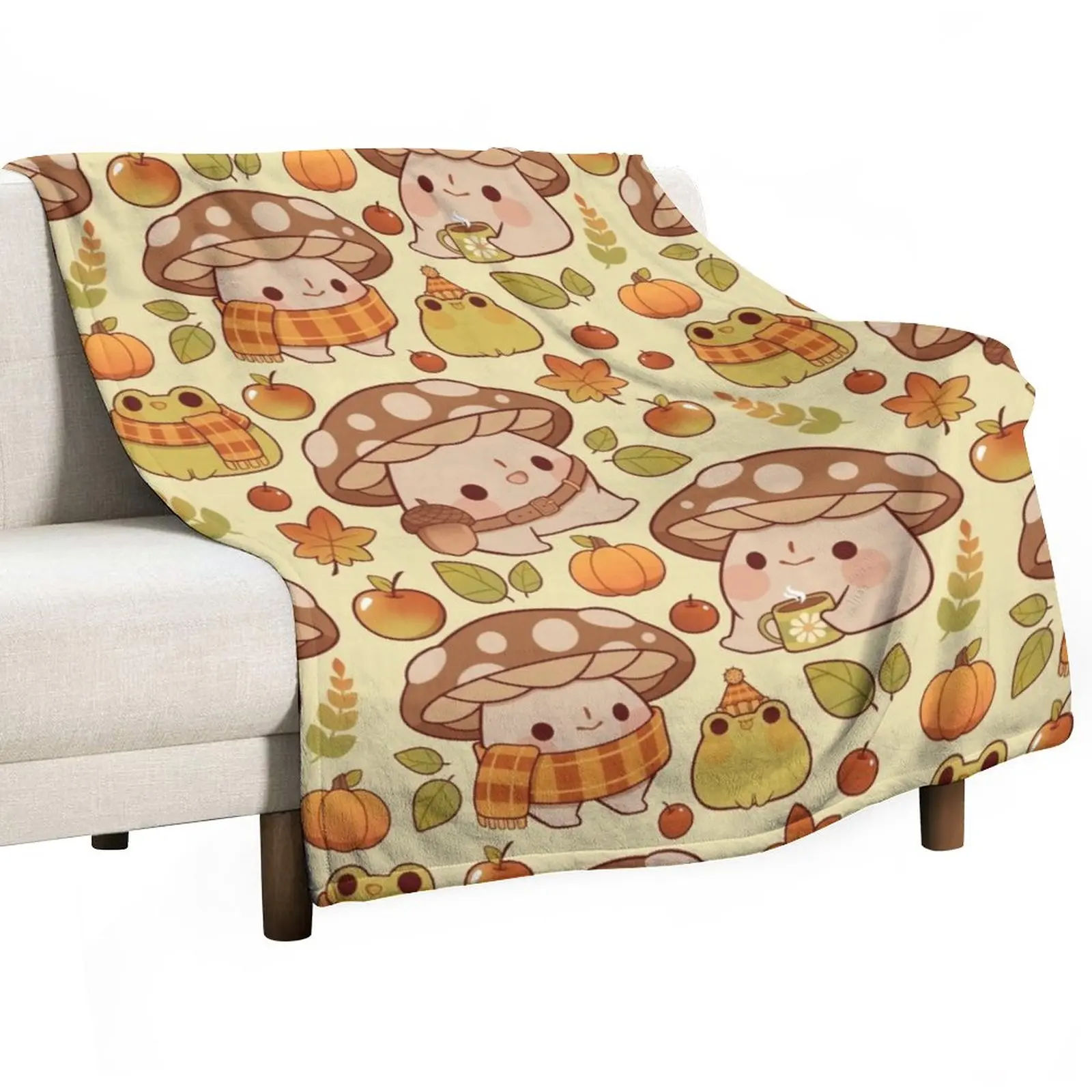 

Cute mushroom and froggie fall Throw Blanket Giant Sofa Blanket Furry Blanket