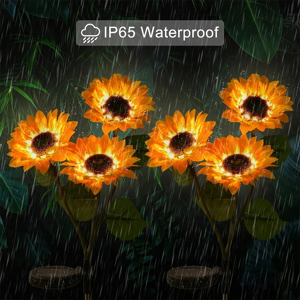 1/3 Head LED Solar Simulation Sunflower Lights Garden Yard Lawn Night Lights Landscape Lamp Home Decoration Flower Light 4