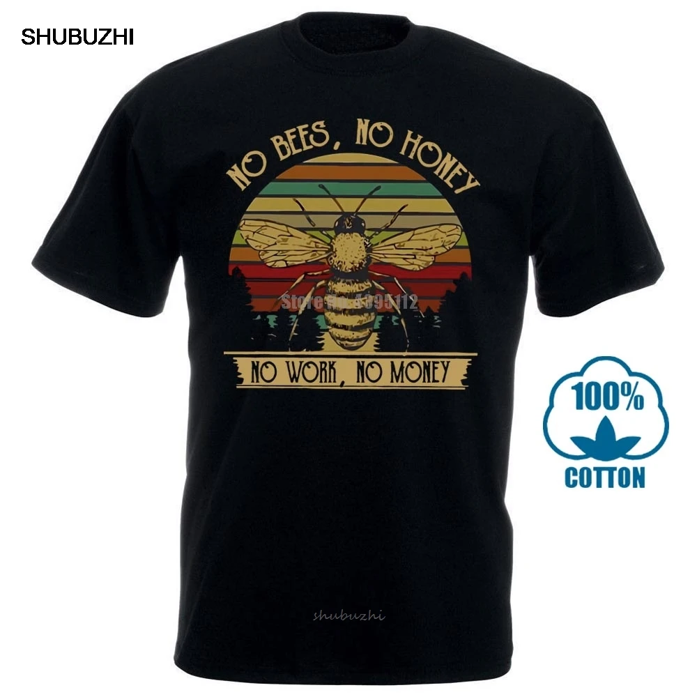 No Bees No Honey No Work No Money Maglietta Vintage Da Uomo In Cotone Nero S 4Xl