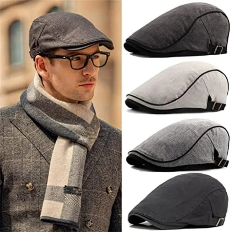 Vintage British Berets Men's Gentleman Peaked Cap Winter Cotton Visor Warm Windproof Street Hat Fashion Artist Casquette