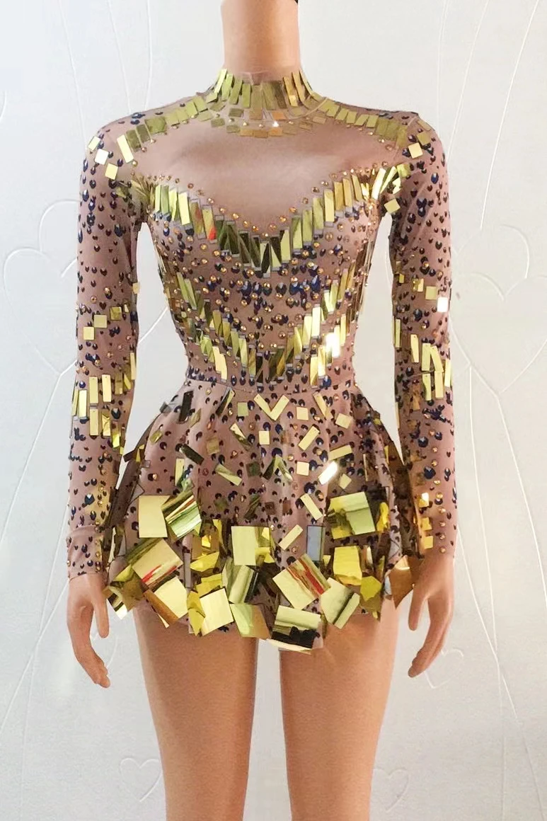 

Nightclub Bar Female Singer DjDs Guest Gogo Skinny Fake Sequin Skirt Long Sleeve One Piece Stage Performance Dress