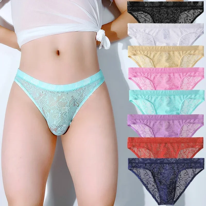 Mens Underwear 2pcs Plus Size Sexy Lace Transparent