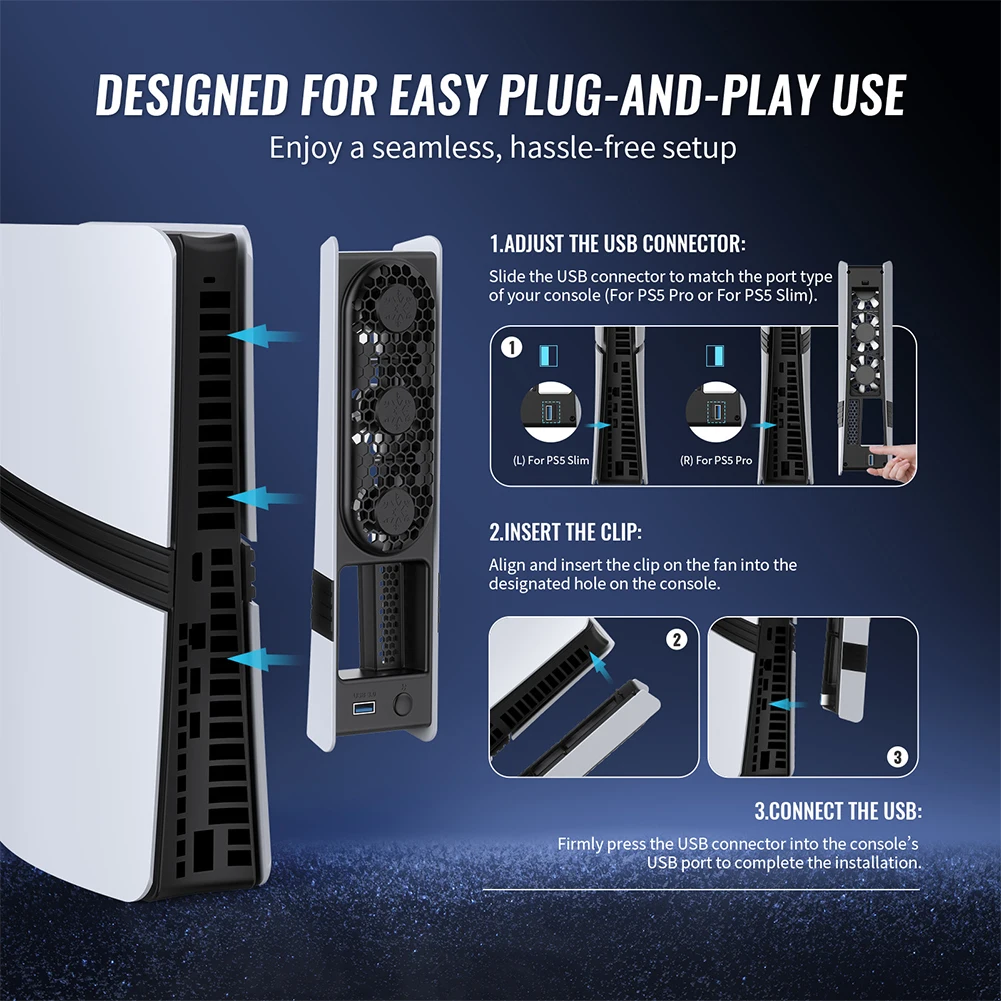 Cooling Fan Gaming Cooling Fan For PS5 Pro/PS5 Slim Cooling Fan External Fan Cooler Cooling Game Accessories for Playstation 5 Pro/Slim Disc & Digital Edition