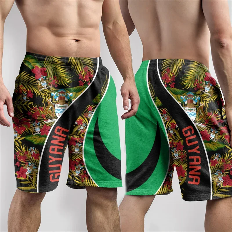 Guyana Flag Map 3D Printed Short Pants For Men Clothes Casual Hawaii Beach Shorts Guyanese National Emblem Trunks Male Trousers 2