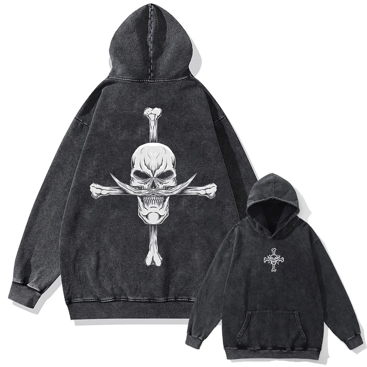 Japanese Anime One Piece Print Pullover Men Washed Hoodie Sweatshirt Cotton Harajuku Streetwear Vintage Hooded Hoodie Unisex