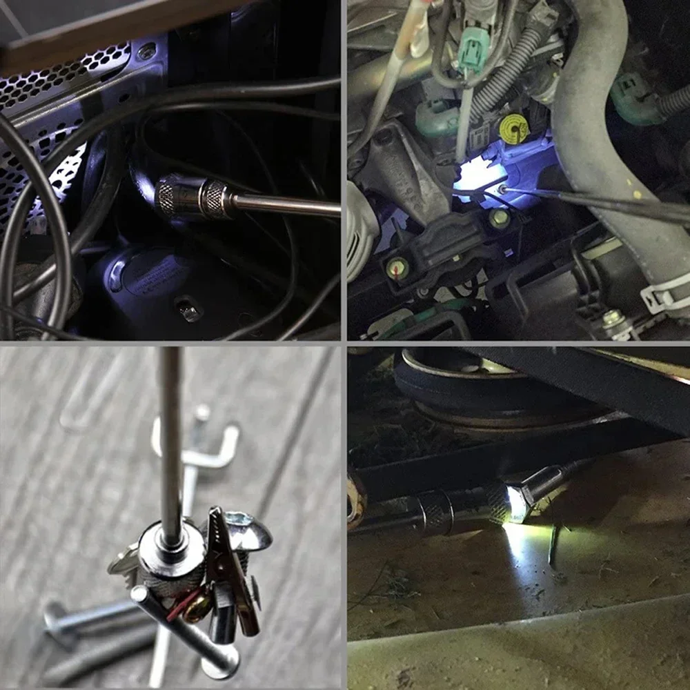 LED 조명이 있는 텔레스코픽 자석 픽업 도구, 360도 회전 ° 나사, 너트, 볼트를 줍기 위한 유연한 헤드 확장형 자석 막대 펜, A