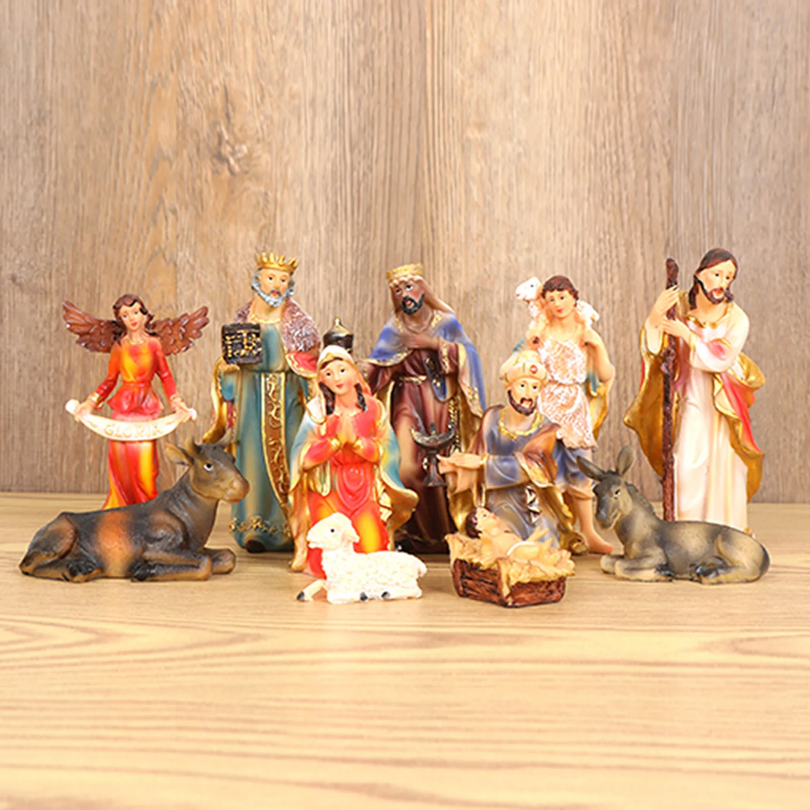 

11PCS Birthday Nativity Statue Scene Set Holy Manger Christmas Crib Figurines Miniatures Ornament Church Gift Home Decorations