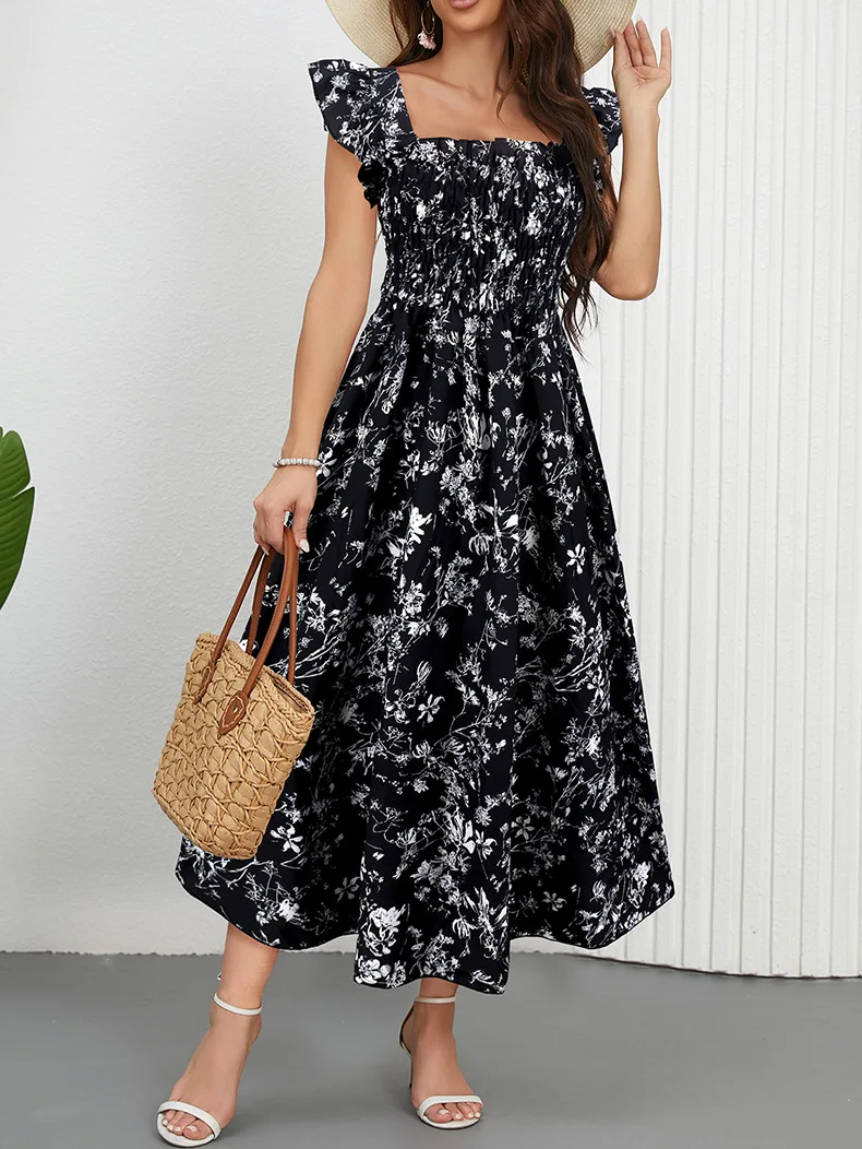 فستان فيجو كيسي 2025 نسائي متوسط الطول بطبعة زهور،...