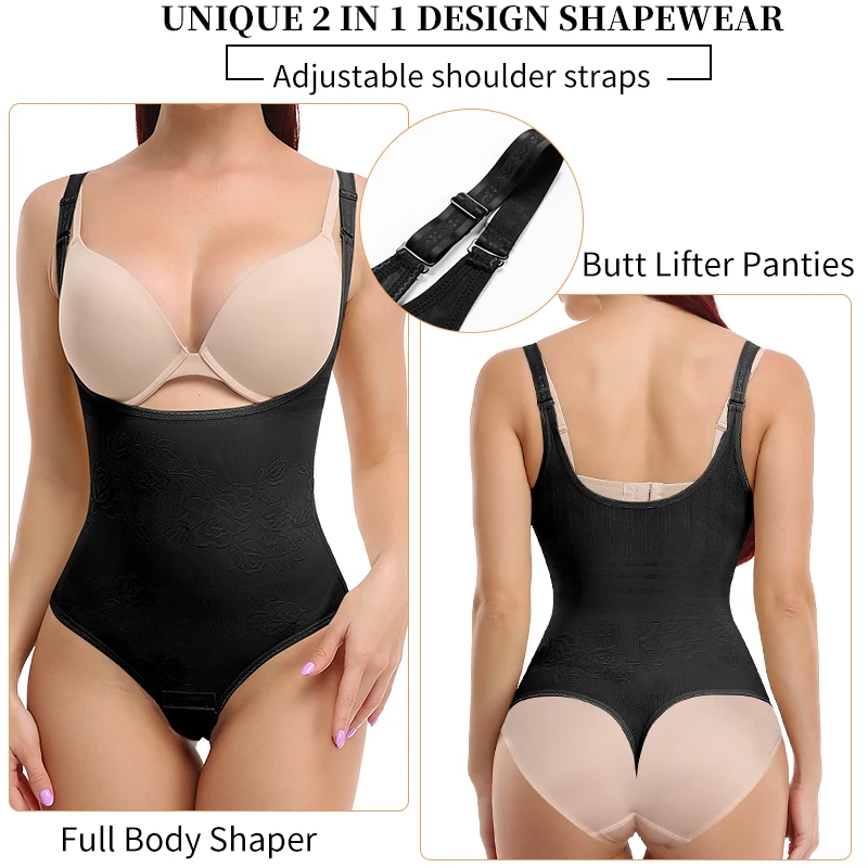 Shapewear Bodysuit Thong for Women Tummy Control Open Bust