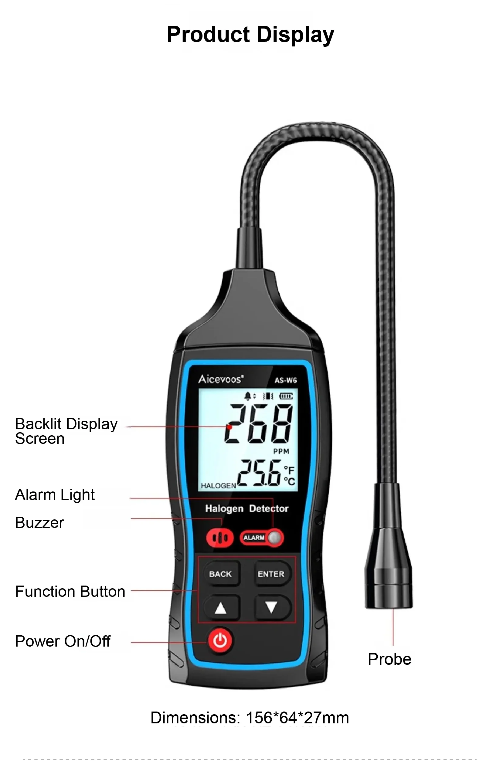 Halogen Leak Detector W6 AS-W6 Refrigerant Gas Sniffer HVAC Freon R134a Detector