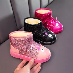 Winter Boots Thicken Warm Girls Snow Boots Fashion Sequin Kids Cotton Shoes Cute Cartoon Student Non-slip Ankle Boots Ботинки