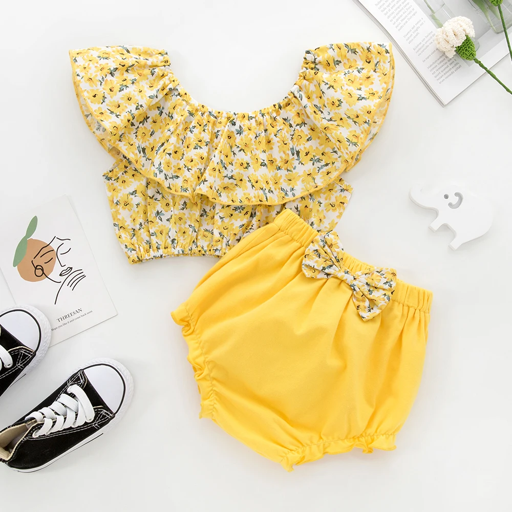 

Baby Girl Floral Blouse & Bloomers Set Newborn Baby Infant Outfit Ruffle Summer 2 Pieces Short Set