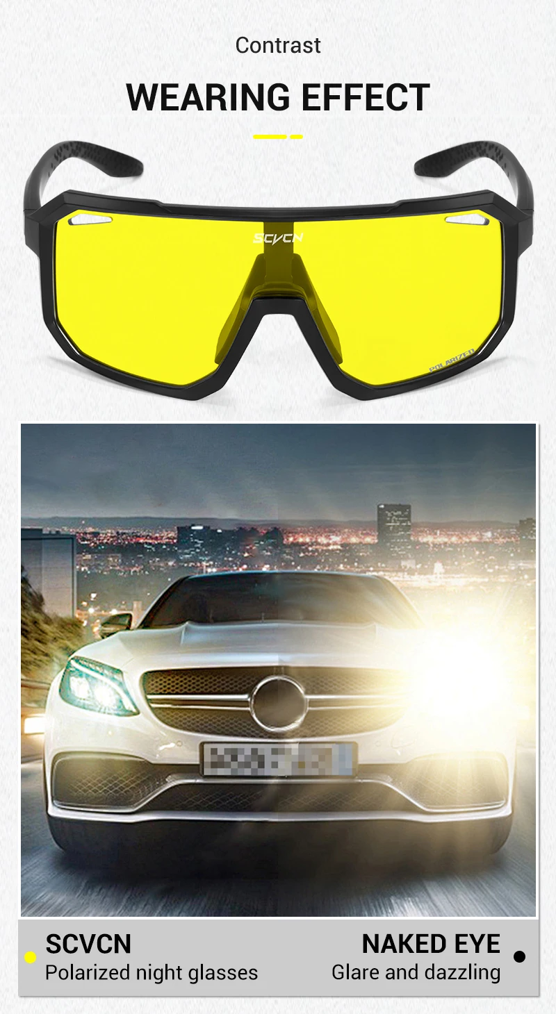 SCVCN Gelb Polarisierte Nachtsichtbrille Radfahren Sonnenbrille Männer Fahrrad MTB Fahren Gläser Frauen Outdoor Sport UV400 Gläser – Detail 4