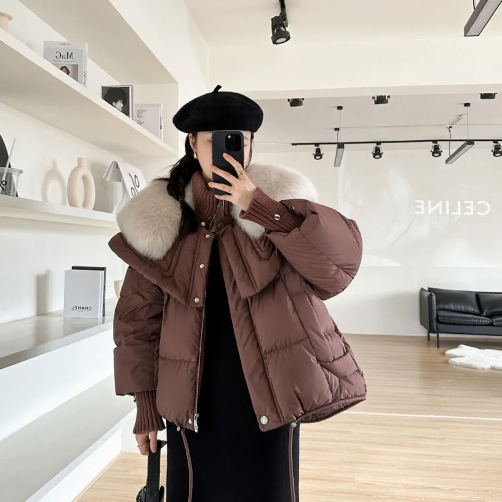 

Winter Fox Fur Collar Fur Fashion Coat Short White Duck Down Down Coat Women's Loose Fit Style Overcoming