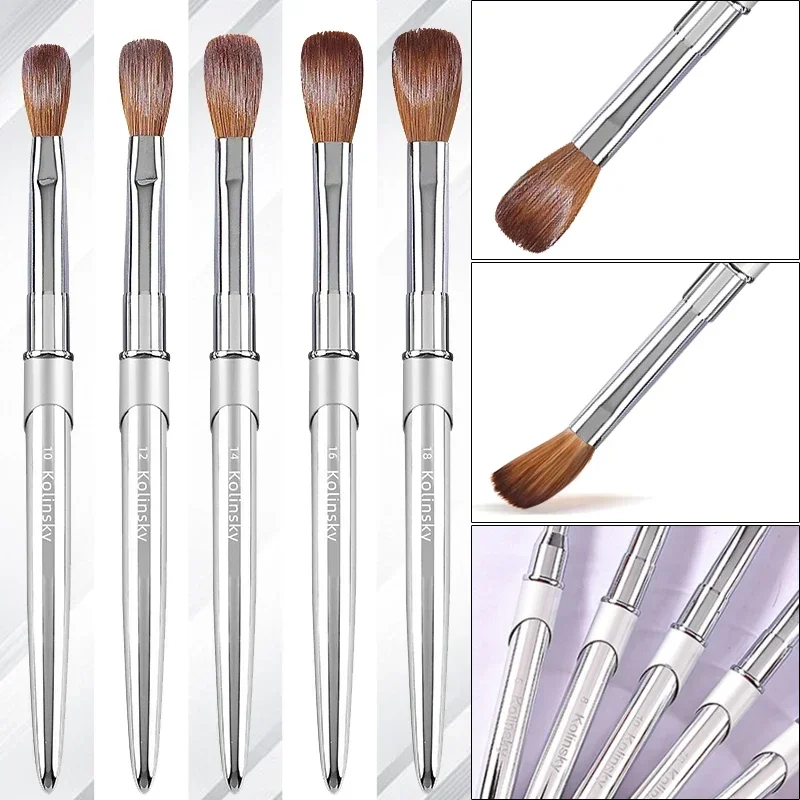 TIANMI 100% Pure Kolinsky Nail Brush Silver UV Gel Polish Nail Art Extension Builder Manicure Nail Pen Painting Drawing Brushes 4