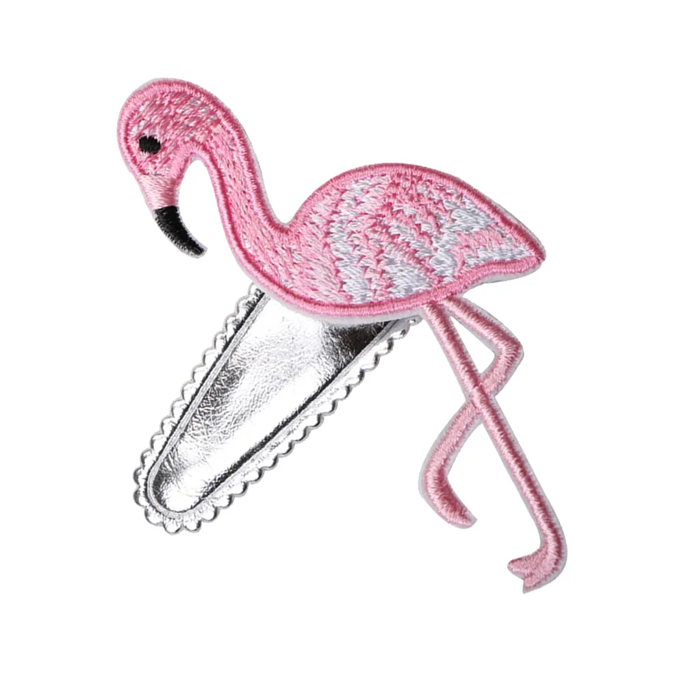 

Hair Barrettes Embroidery Hairpin Girls Children Bobby Flamingo Spring and Summer Baby