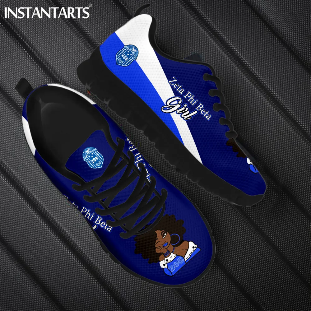 

INSTANTARTS Fashion Zeta Phi Beta African Girls Print Breathable Lace-up Sneakers Casual Outdoor Flat Shoes for Women Men Tennis