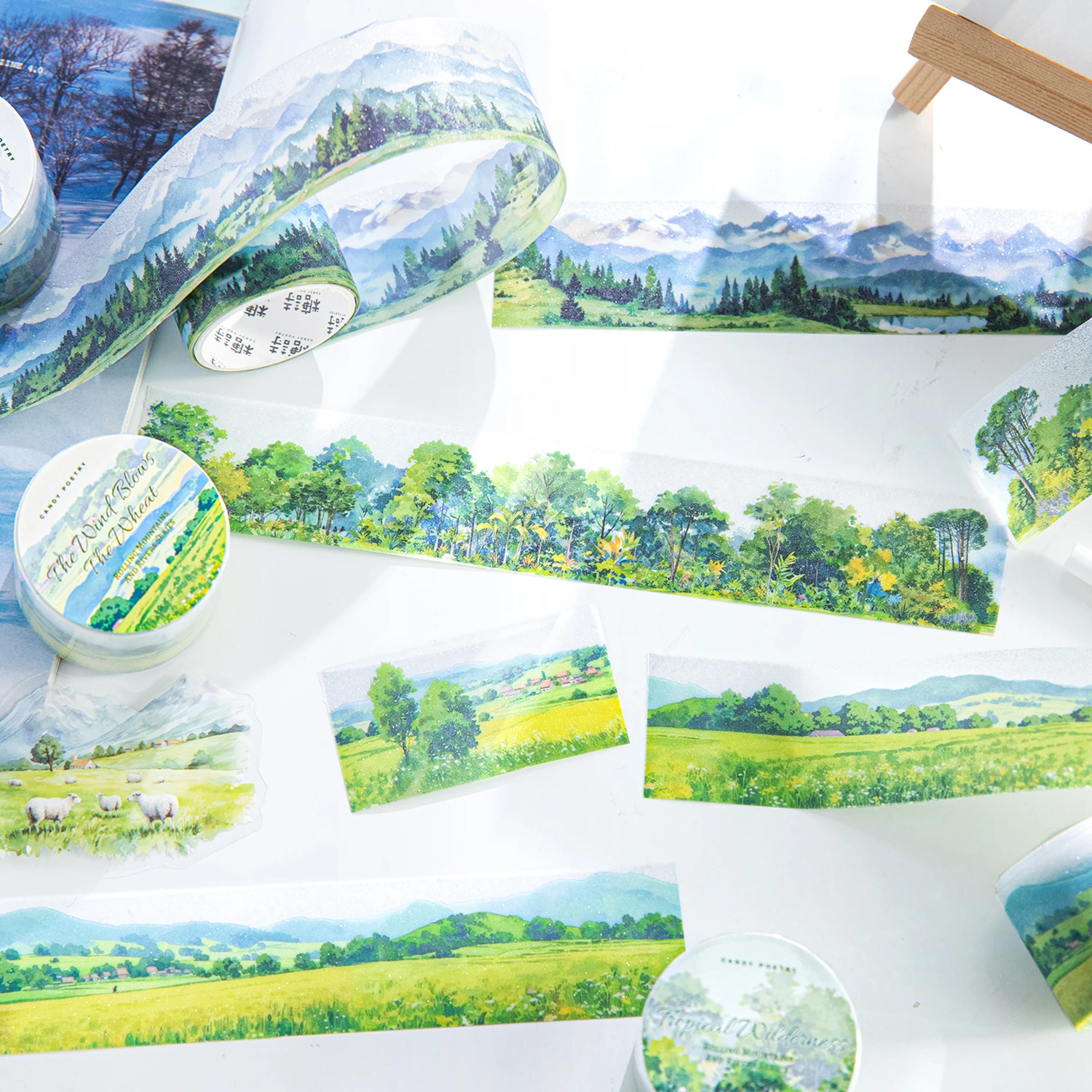 Mr. Pape, 200cm/roll, forest mountains and rivers PET tape landscape stickers DIY scrapbook diary decoration stationery stickers 5