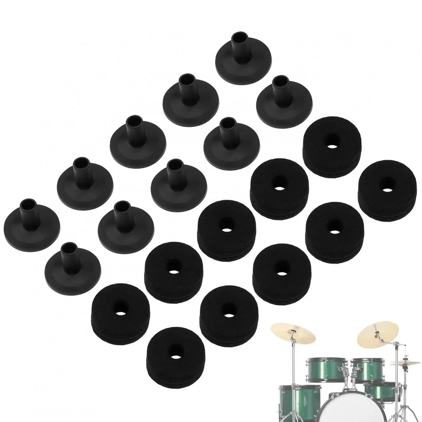 10 sets Standard Size Cymbal Stand Sleeves and Felt, Black Cymbals Stand Felt Pads Replacement Accessories