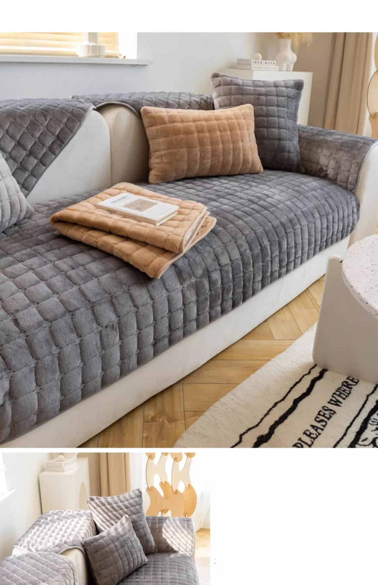 Plush Plaid Sofa Cushion Image 17