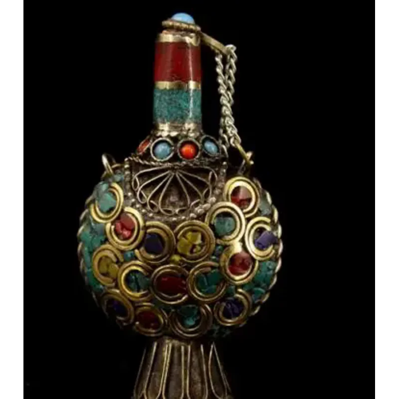 

Old China Antique Pure Copper Mosaic Gem Snuff Bottle