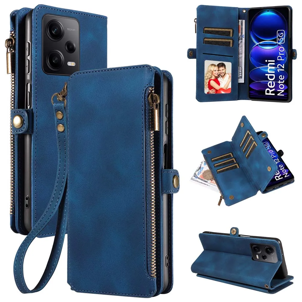 Elegant Multi-Pocket Leather Wallet Case with Zip Strap and Stand Functionality