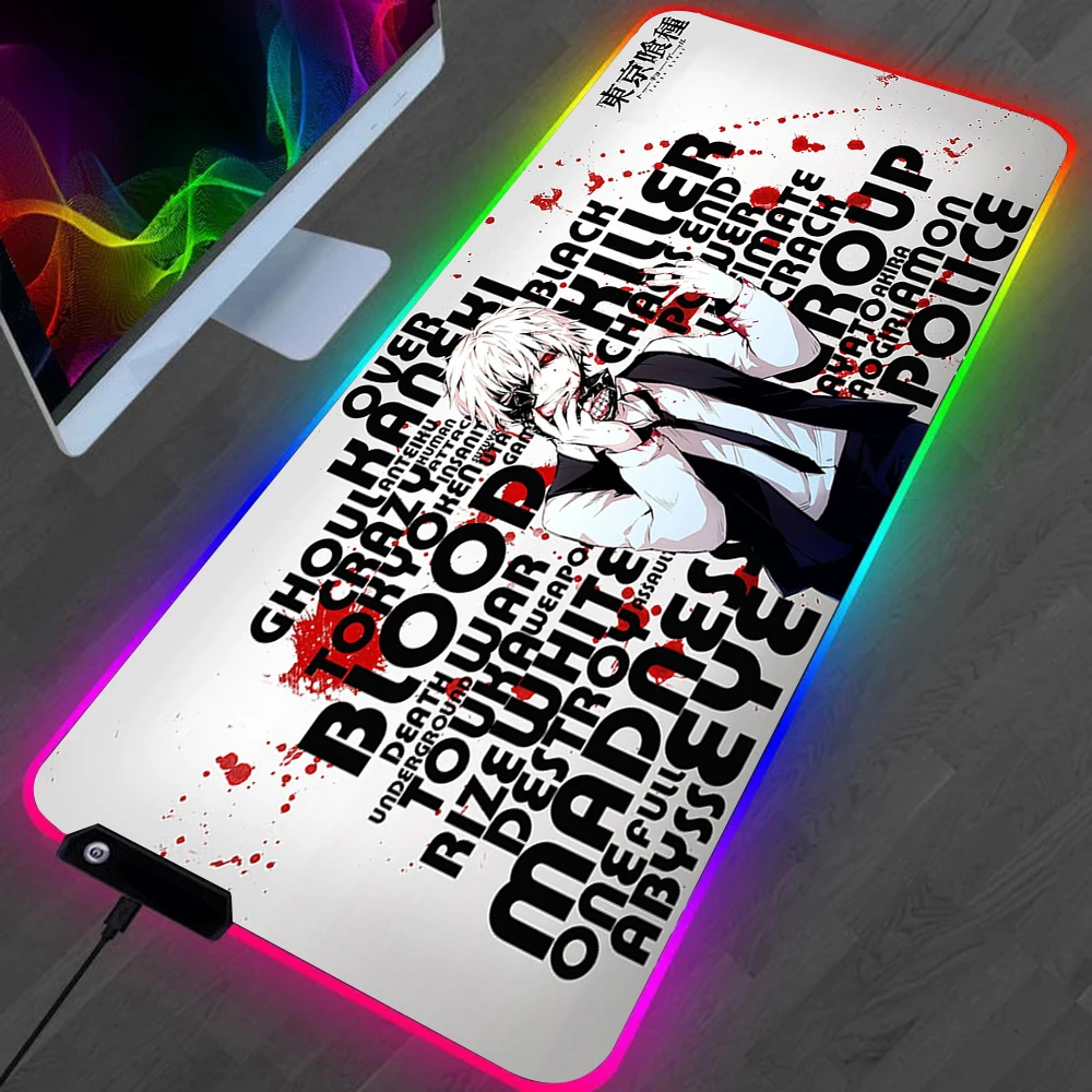 

Anime Tokyo Ghoul LED Gaming Mousepads Large Desk Mat PC Gamer XL Mousepad RGB Mouse Pad Luminous Mouse Mice Mat With Backlight