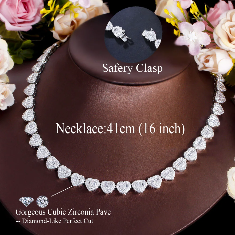 CWWZircons Super Bling Cubic Zirconia Pave White Gold Plated Love Heart Shape CZ Chain Necklace for Women Hip Hop Jewelry CP094