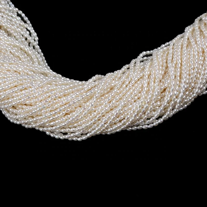 

2-2.5mm small tiny size rice oval seed pearl bead string strand fresh water genuine real natural freshwater pearls