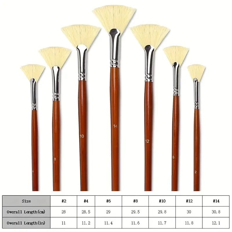 7/14 stücke Fan Künstler Borsten Pinsel Set Natürliche Schweineborsten Haar Anti-Shedding Pinsel Tipps Lange Holzgriff für Acryl – Detail 2