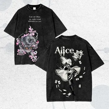 Alice Madness Returns Washed T shirt Couples Plus Size Unisex personality Clothes Year round clothing Classic high quality soft