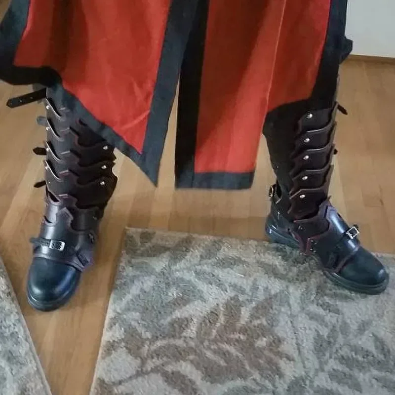 Armatura Medievale LARP in Pelle PU, Ghette Gotiche, Costume da Cavaliere Vichingo, Copriscarpe per Cosplay, Accessorio per Travestimenti da Uomo per Carnevale - immagine 3