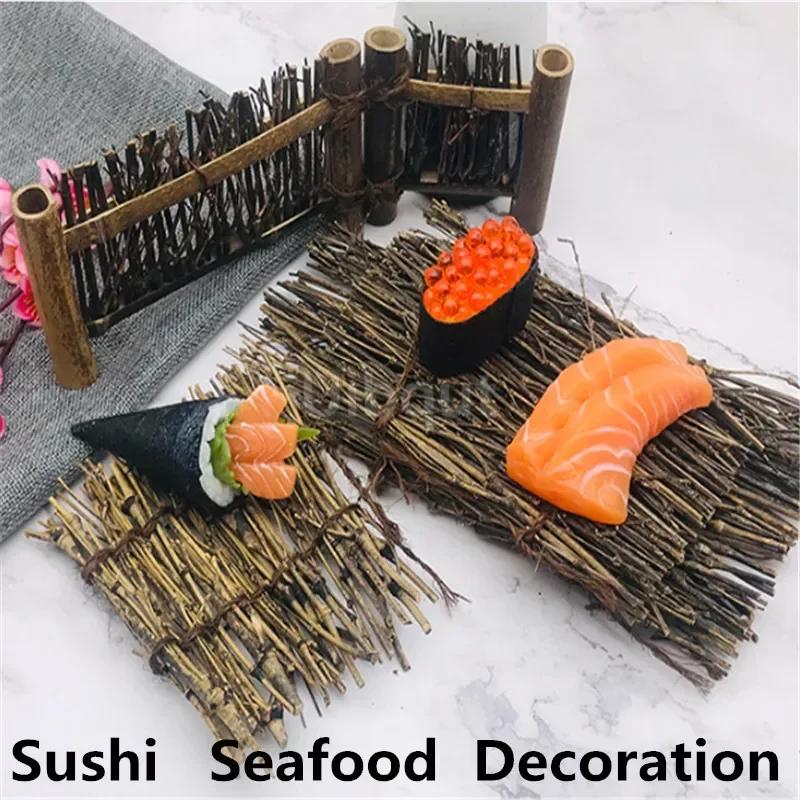 Sushi Tools Vintage bamboo sushi dish seafood Decorative grass fence Japanese Korean plate Cuisine Sushi Boats Creative Exquisite Sushi Tool