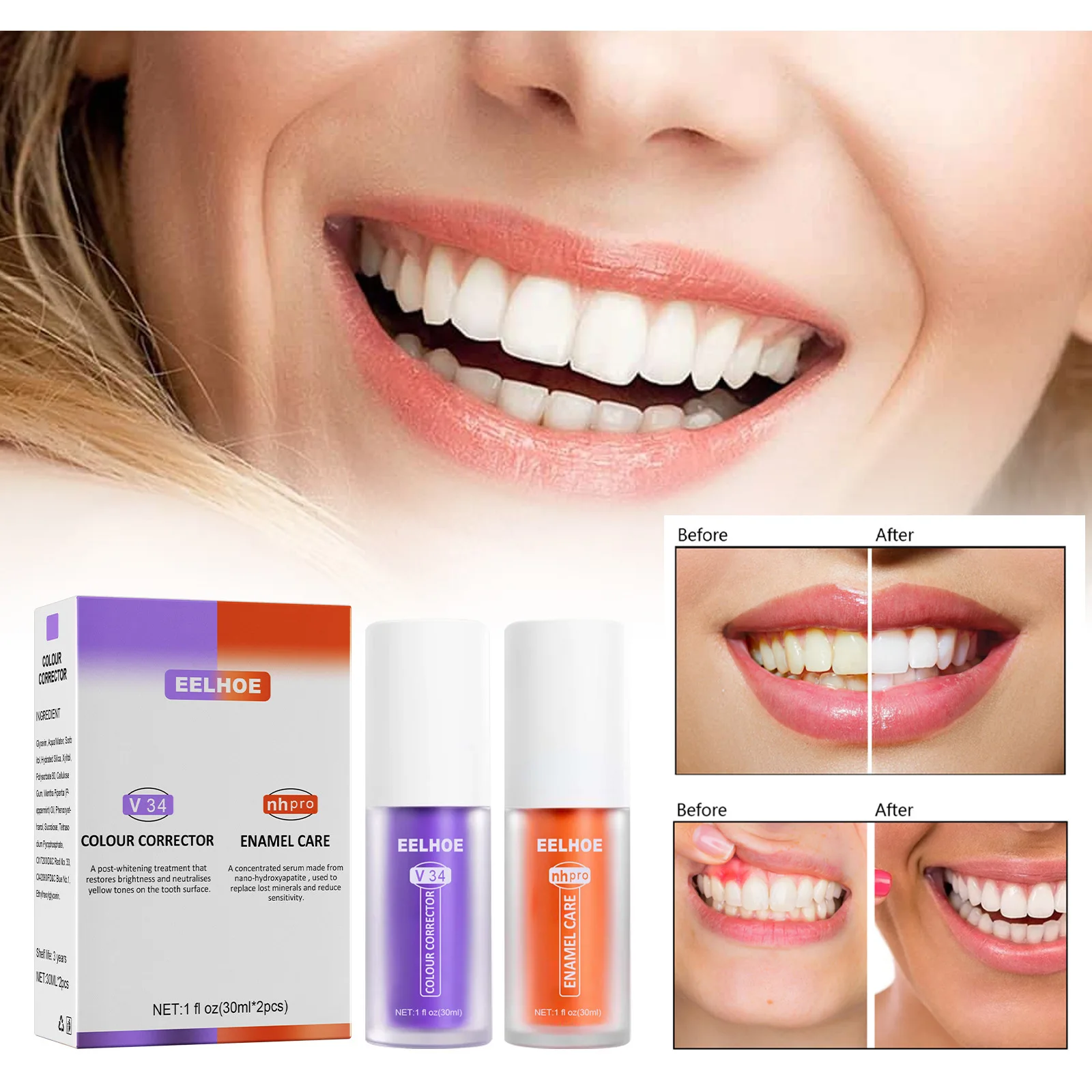 

V34 Toothpaste Repair Teeth Whitening Cleansing Stains Oral Cleaning Purple Orange Colour Corrector Toothpaste