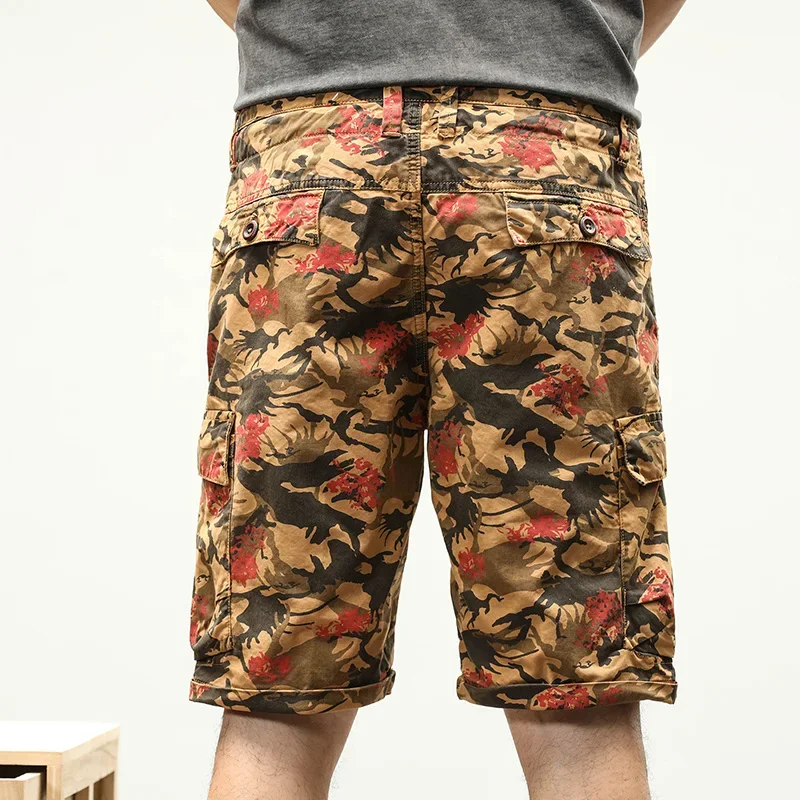2024 Summer New Men's Floral Print Cargo Shorts Fashion Hawaiian Casual Shorts Drawstring Design Straight Short Pants Male Brand