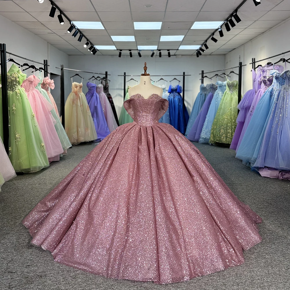 Trägerlose Quinceanera-Kleider für 15 Jahre, ärmellos, Ballkleid, Perlenfalte, 15 Jahre, Vestido, maßgeschneidert, Vestido de 15 Quinceañera – Detail 5