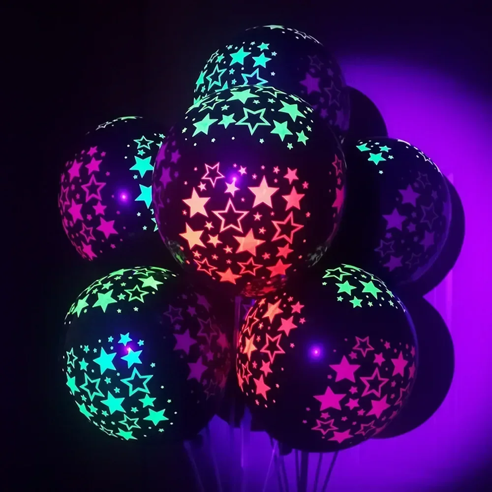 Happy Birthday Neon Glow Balloons Glow in Blacklight Fluorescent Balloons for Neon Birthday Glow 80s 90s Theme Party Decor