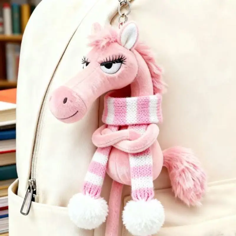 Whimsical Plush Horse Keychain – Sassy Pony Bag Charm with Grumpy Face