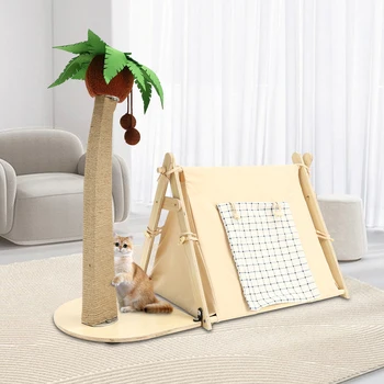 Coconut Tree Tent Cat Nest Scratching Easy Installation Post Multi-functional Pet House Puppy Kitten Cave Bed Home Accessory 2